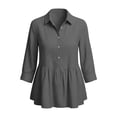 thumbnail image 4 of Edvintorg Summer Tops for Women Cotton And Linen Turndown Collar 3/4 Sleeve Casual Loose Shirts with Button Women's Blouses Gray M, 4 of 6