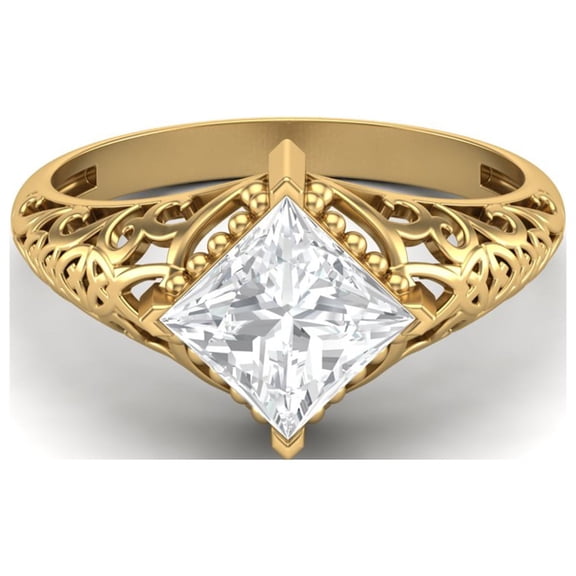 Mooneye 1.30 Ct Square Moissanite Diamond Filigree 925 Sterling Silver Gold Vermeil Women Gift Ring