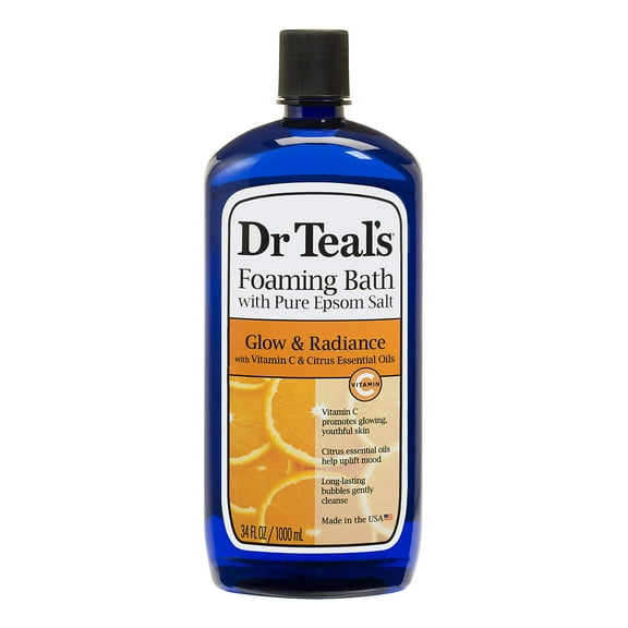 Dr. Teal,S Vitamin C & Citrus Foam Bath (1 Bottle, 34Oz) - Glow & Radiance Vitamin C & Citrus Blended With Pure Epsom Salt - Essential Oils Relax & Soothe The Body At Home, Relieve Stress