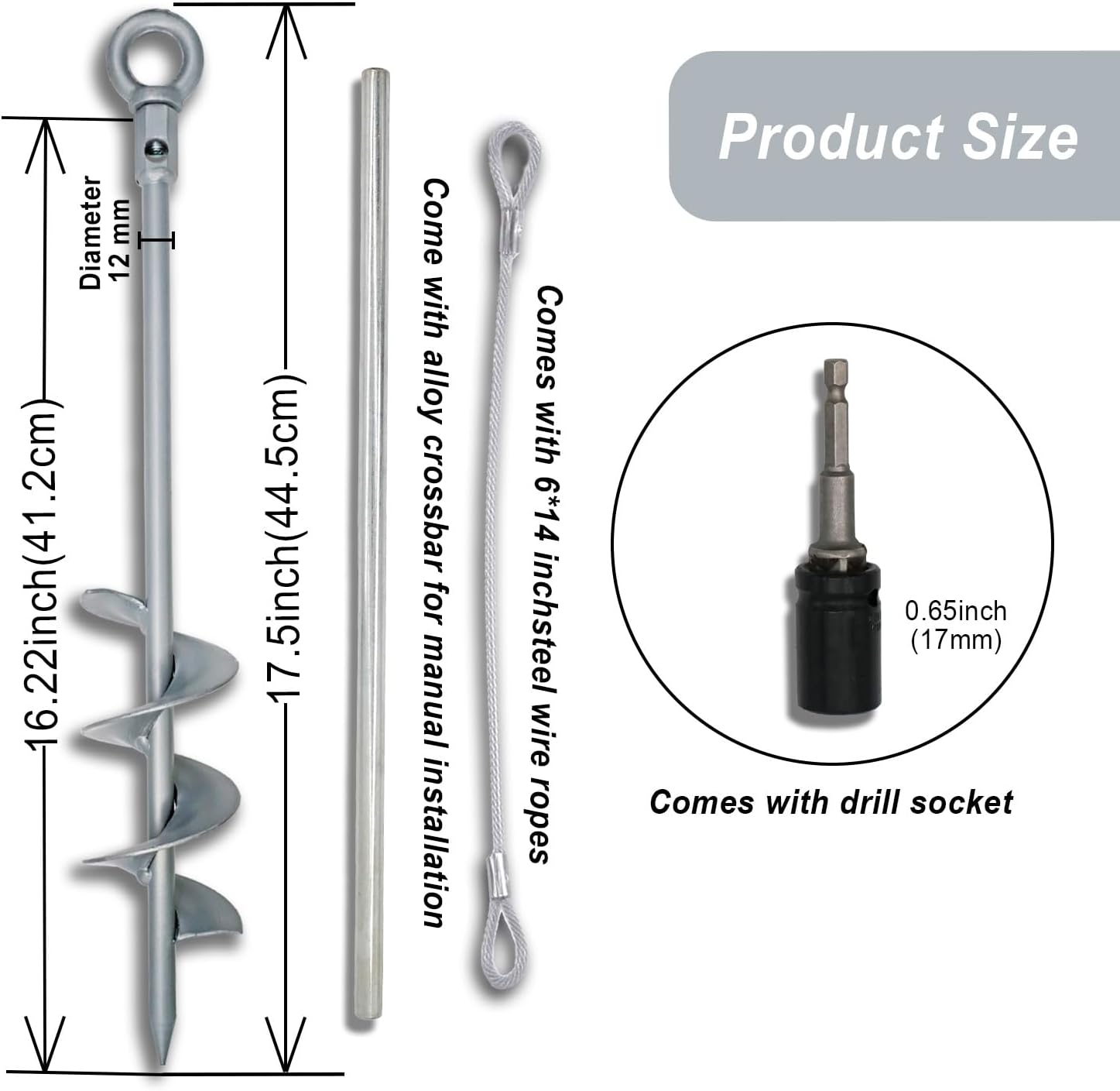 18 inch Ground Anchor Heavy Duty Earth Anchors Set Screw in for Mobile Home, Swing, Tent Trampoline Anchors Wind Resistant Tree Stakes and Supports with Drill Socket, 6 Pack