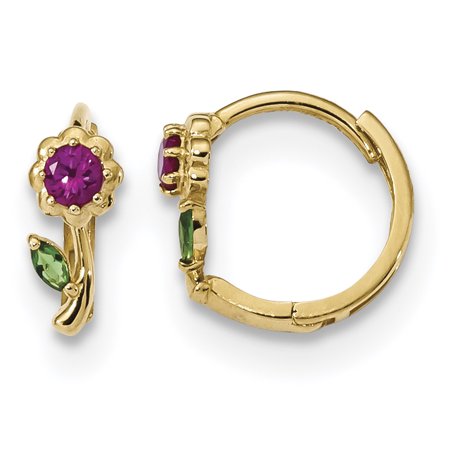 14k Yellow Gold Red Green Cubic Zirconia Cz Hinged Hoop Earrings Ear Hoops Set Flower Gardening