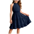 thumbnail image 3 of akafmk Girls Fashion Dresses Halters Sleeveless Lace Pleated Waist Flowy Knee Length Dresses 5-14 Years, 3 of 7