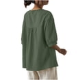 thumbnail image 5 of FRSASU Cotton Linen Shirt Women Spring Casual Scoop Neck 3/4 Sleeve Tops Button Loose Fit Beach Tops Soft Blouse Army Green, 5 of 7