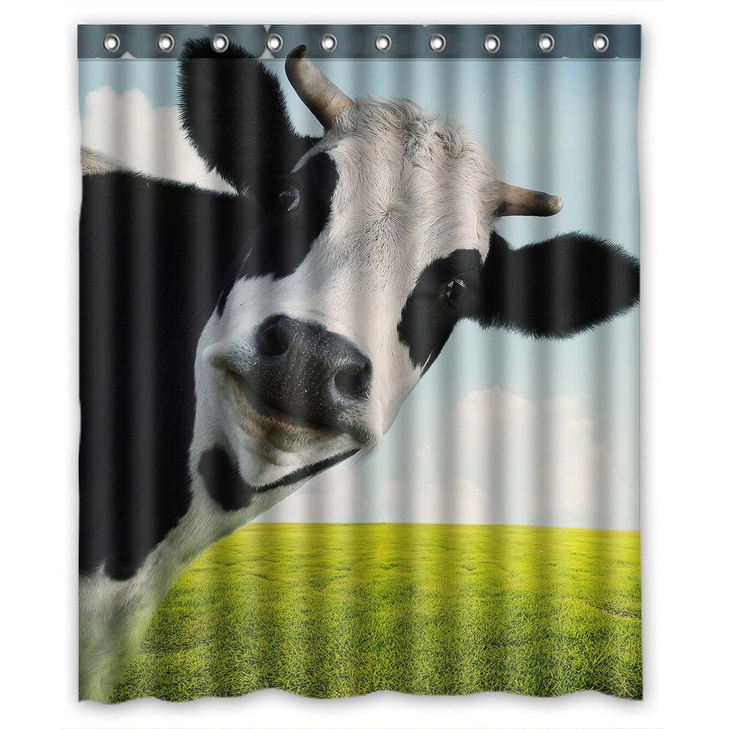 GCKG Milk Cow Meadow Grassland Bathroom Shower Curtain, Shower Rings