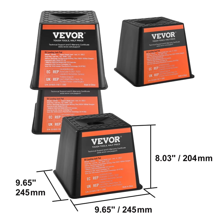 VEVOR 4-Pack Trailer Jack Leveling Blocks, 6000 Lb Capacity – Heavy-Duty RV Camper Stabilizer Blocks For Tongue Jacks, 5th Wheels, And Uneven Ground