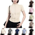 thumbnail image 4 of Women's Athletic Jackets Full Zip Stand-up Collar Short Sleeve Yoga Shirts Elasticity Fit Workout Sports Exercise Tops, 4 of 4