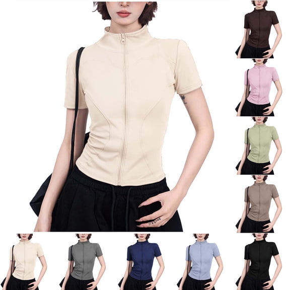 purcolt Womens Short Sleeve Workout Jacket Lightweight Full Zip Slim Fit Cropped Yoga Tops Quick Dry Breathable Running Athletic Jackets