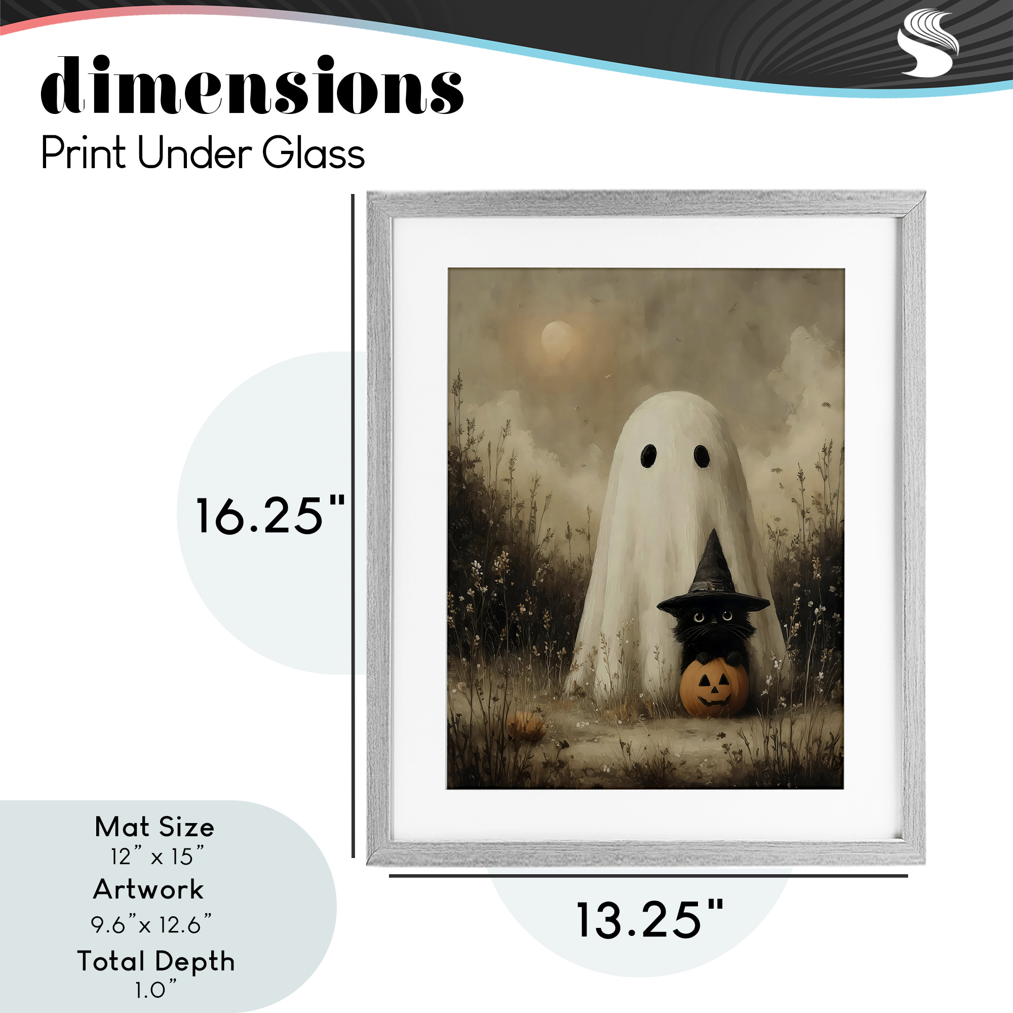 Ghost with Black Kitten Gray Framed Print Under Glass, design by Arlington Prints