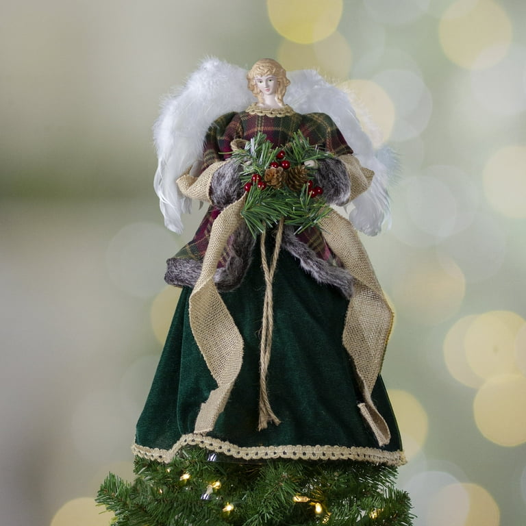 Northlight 18" Red and Green Angel in a Dress Christmas Tree Topper  Accented with Holly Berries - - Walmart.com