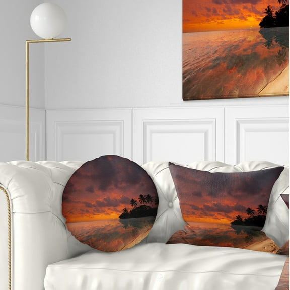 Designart Beautiful Sunset At Tropical Beach - Seashore Throw Pillow - 12x20