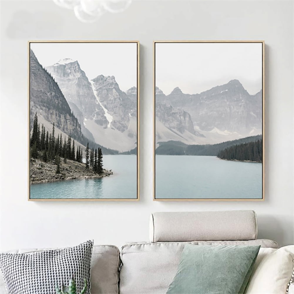 Scandinavian Canvas Painting Forest Mountain Lake Poster Nordic Landscape Print 