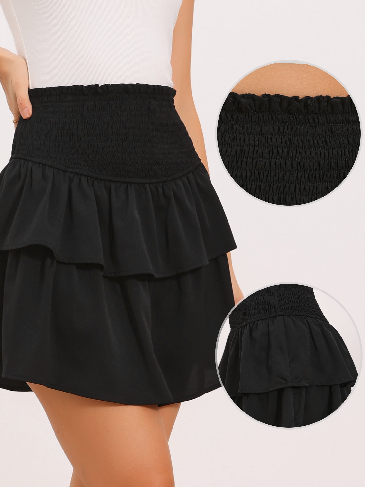 DARING DIVA Women's Ruffle Layered Flowy Summer Small Black