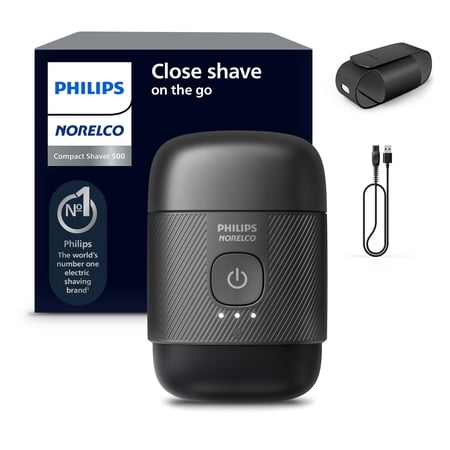 Philips Norelco Compact Portable Men'S Travel Electric Wet & Dry Facial Shaver, Rechargeable For On-The-Go, Waterproof, with Travel Case & Protective Cap, S591/94