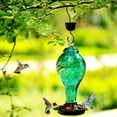 thumbnail image 3 of LUJII Hummingbird Feeder, Hand Blown Glass Hummingbird Feeder, Never Fade, 36 Fluid Ounces, 5 Feeding Metal Stations, Much Bigger, Garden Backyard Decorative, Containing Ant Moat, Teal, 3 of 7