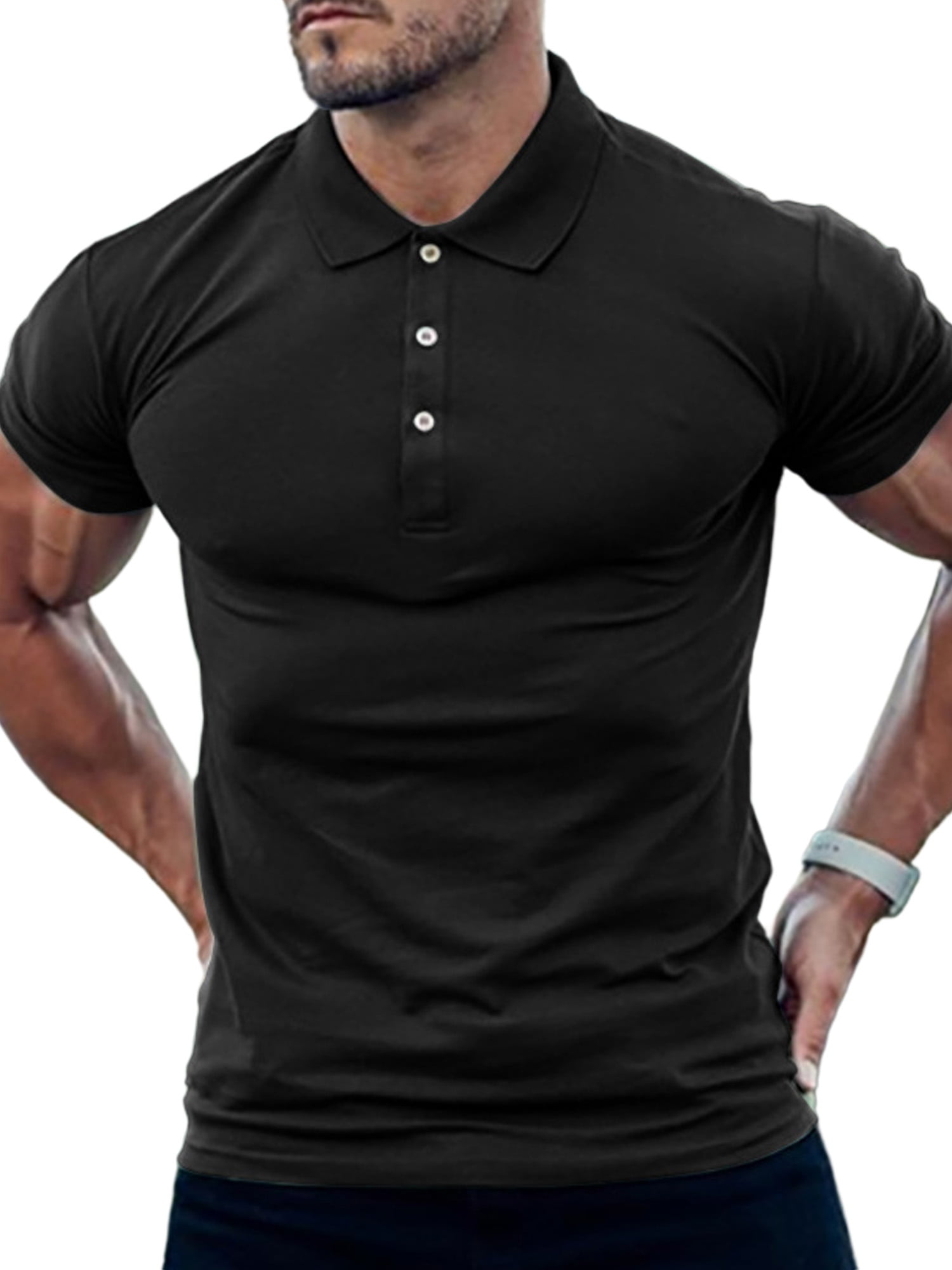 Woobling Men Polo Shirt Buttons T Shirts Athletic Tee Mens Plain Sport ...