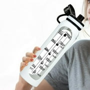 AHMT Glass Water Bottles with Silicone Sleeve Drinking Hydration Bottles Reusable Borosilicate Wide Mouth Motivational Water Flask Canteen with Time Marker Spout Lid and Brush(White)