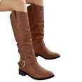 thumbnail image 5 of Women's Knee High Riding Boots Comfortable Low Chunky Heel Side Zipper Round Toe Wide Calf Boots Brown, 5 of 8