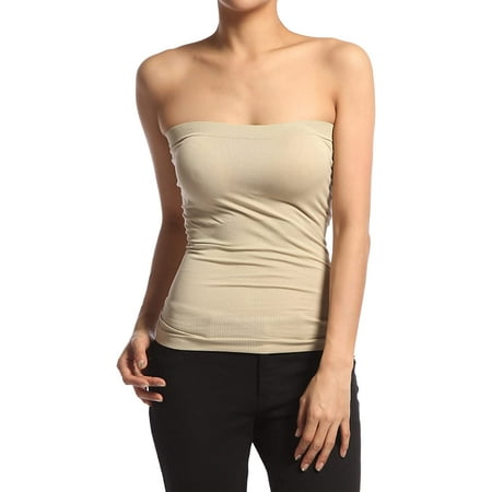 

TheMogan Strapless Seamless Tube Top Lightweight Stretch Ribbed Waist Tank One Size Khaki
