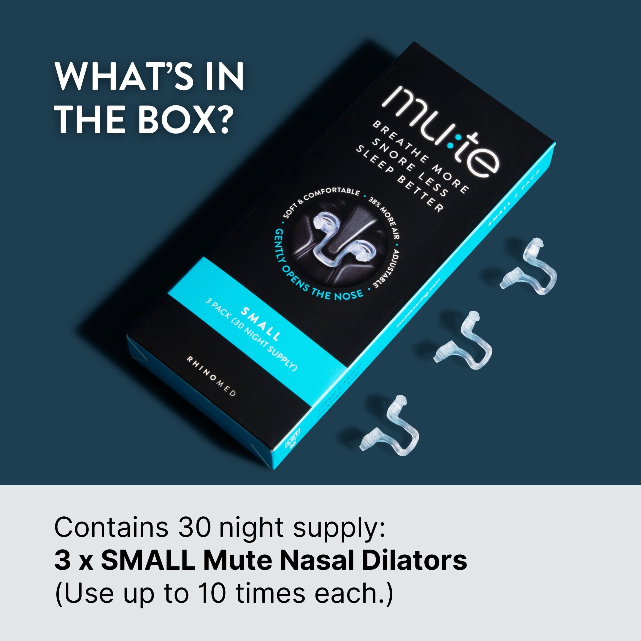 Mute Snoring Nasal Dilator | Small 3 Pack | Snore Less & Sleep Better | Nasal Strip Alternative | Comfortable Breathing Aids for Better Sleep & Improved Airflow