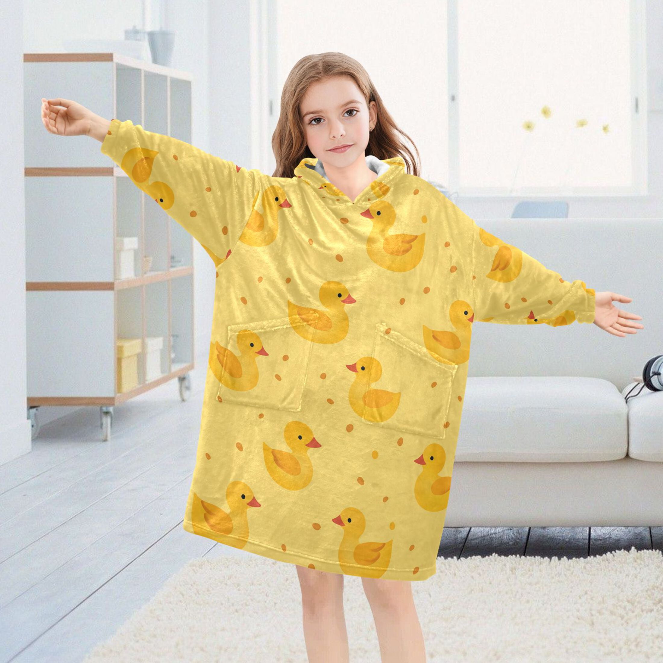 joogoo Wearable Blanket Hoodie for Cartoon Ducks Yellow Flannel Sherpa Pocket 3-14 YR S
