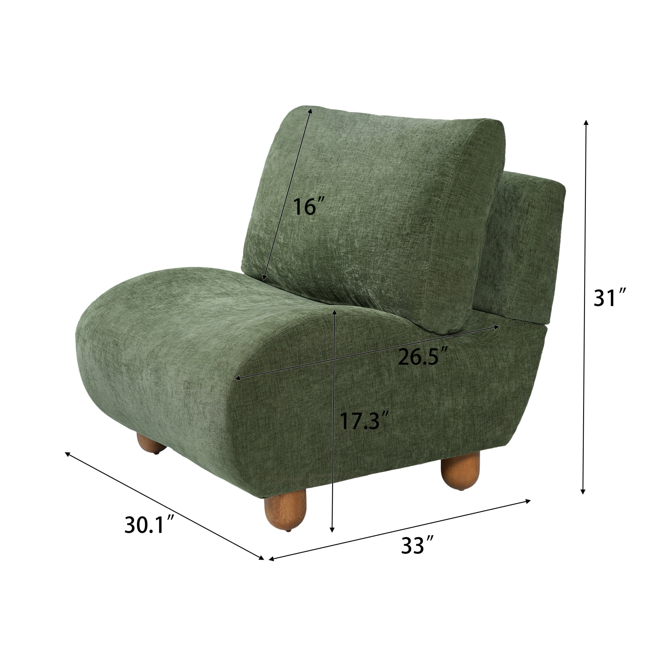 Christopher Knight Home 30.1" Modern Curved Accent Chair, Linen Upholstered with Wood Legs, Green