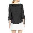 thumbnail image 4 of MODA NOVA Junior's Ruffled Neck Half Sleeve Polka Dots Blouse Tops Black S, 4 of 6