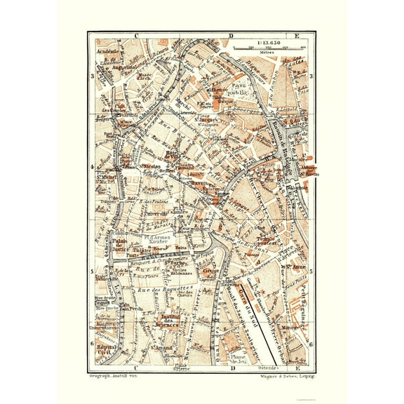 Historic Map - Brussels Belgium - Baedeker 1910 - 23 x 32.03 - Vintage Wall Art