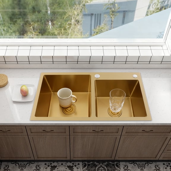 Multifunctional Stainless Steel Sink Double-Bowl Kitchen Sink 75*40*22 cm Gold