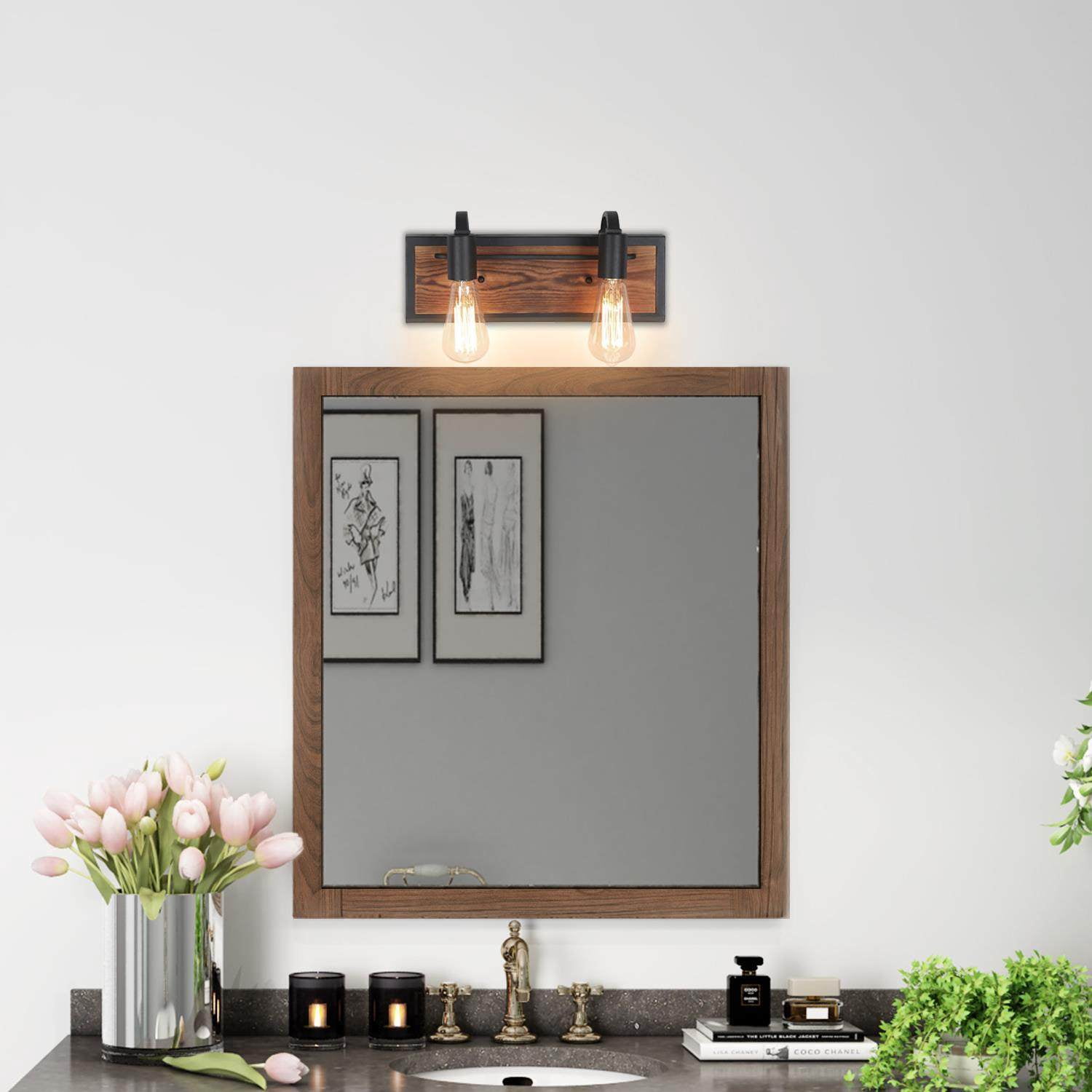 LNC 2-Light Black and Brown Farmhouse Bathroom Vanity Light,14.2"L x 4.3"D x 5.9"H