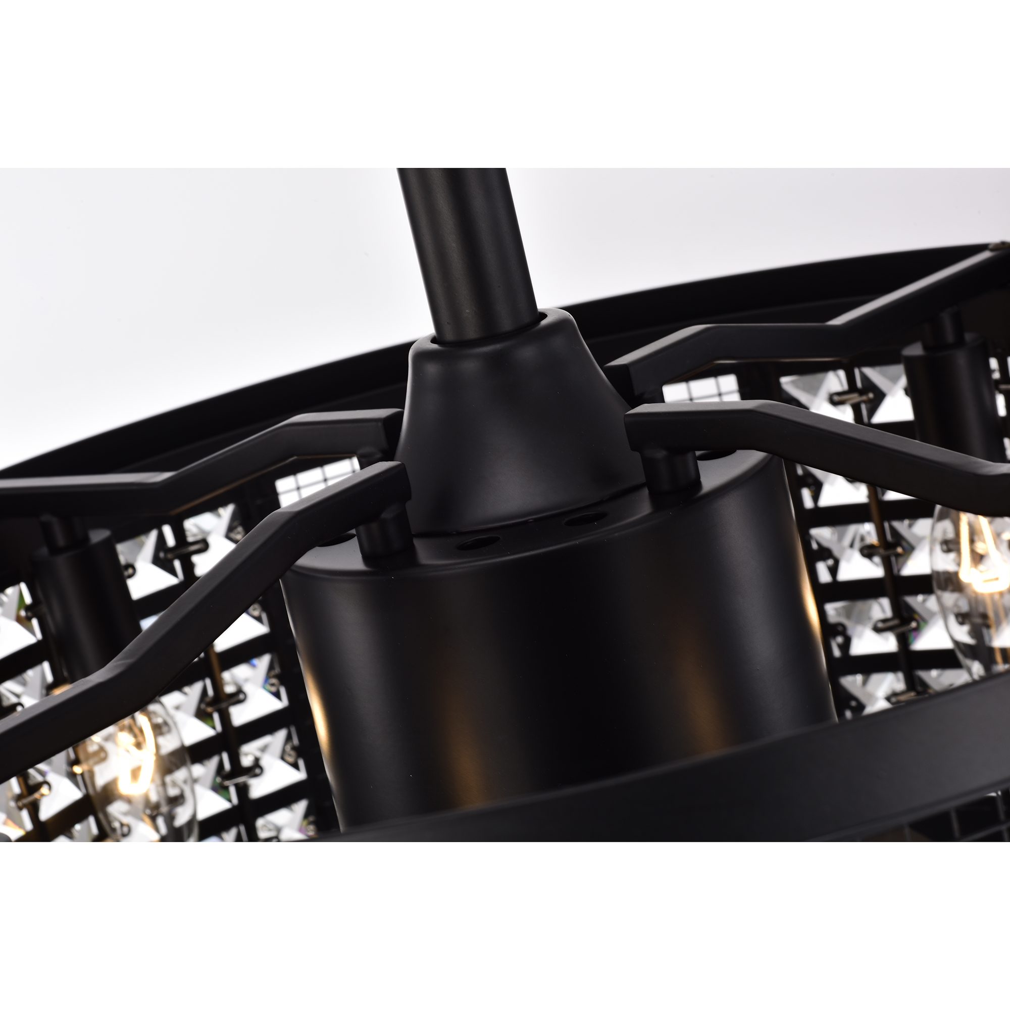 Lacey Matte Black 19-Inch 4-Light Geometric Metal & Crystal Drum Shade Fandelier