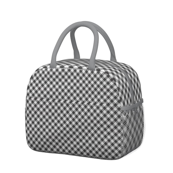 Sac à Lunch à Motif à Carreaux Rétro Design Portable Isolé pour Bureau et Pique-Nique