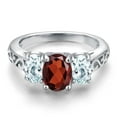 thumbnail image 3 of Gem Stone King 925 Sterling Silver Red Garnet and Sky Blue Aquamarine Filigree Style 3 Stone Ring for Women (2.50 Cttw, Oval 8X6MM and 6X4MM, Size 7) (Size 7), 3 of 6