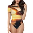 thumbnail image 1 of Fotbe Hawaiian Sunset Beach Body de Mujer con Cuello Redondo y Mangas Cortas, Sin Mangas Ajustado, Suave, Cómodo y Básico-Small, 1 of 7