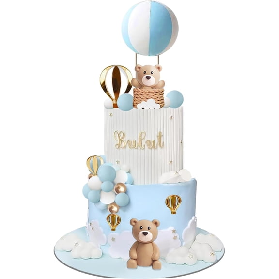 Bear Cake Topper White Cloud Hot Air Balloon Cake Decor