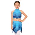 thumbnail image 2 of YiZYiF Kids Girls Latin Dance Dress Rhinestone Fringe Crop Top and Tassel Skirt Ballroom Tango Jazz Dance Outfit Light Blue 12, 2 of 6