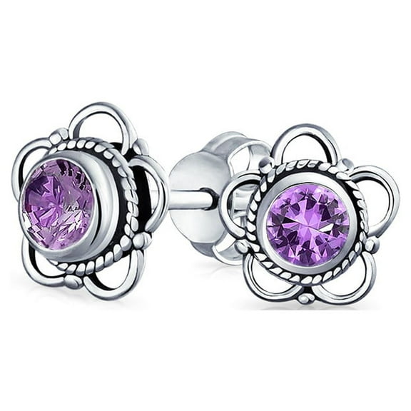 Bling Jewelry Womens Bali Gemstone Birthstone Flower Stud Earrings Oxidized