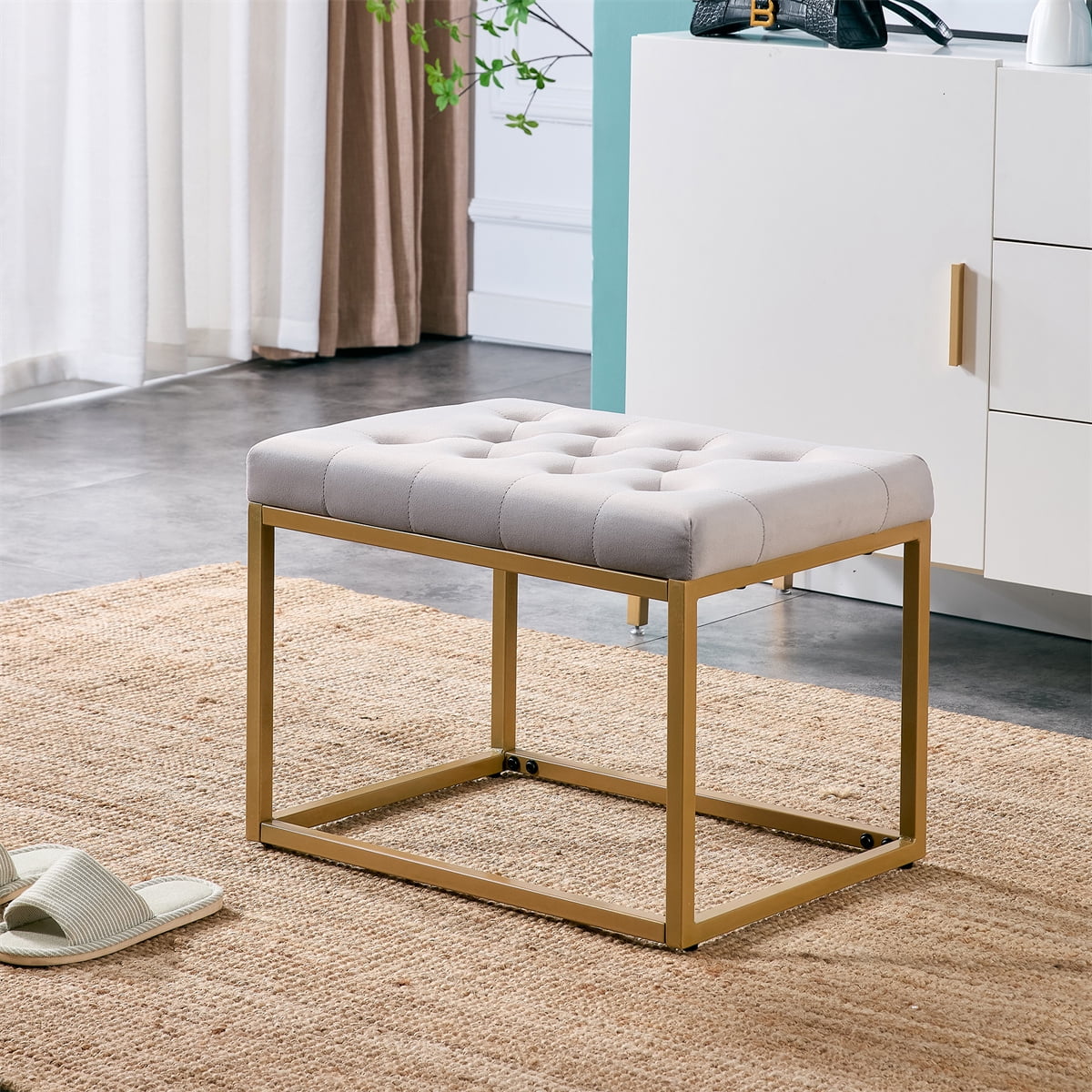 Dropship Beige Modern Velvet Upholstered Ottoman, Exquisite Small End  Table, Soft Foot Stool,Dressing Makeup Chair, Comfortable Seat For Living  Room, Bedroom, Entrance to Sell Online at a Lower Price