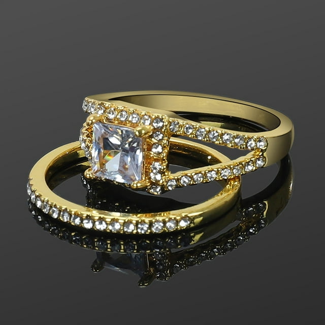 Elegant Gold Plated Zircon Inlaid Couple Band Set For Timeless Connection And Style