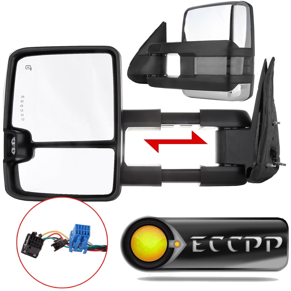 ECCPP Towing Mirror by Pair Chrome Side Mirror Replacement fit 2003-06 Chevy Silverado Suburban GMC Sierra 1500 2500 3500 Tahoe with Power Heated Turn Signal Clearance Light Telescopic Manual Folding 
