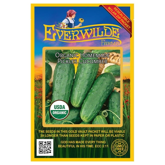 Everwilde Farms - 50 Organic Homemade Pickles Cucumber Seeds - Gold Vault Jumbo Bulk Seed Packet
