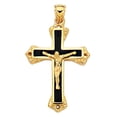 thumbnail image 1 of 14k Yellow Gold And Black Enamel Crucifix Cross Mens Pendant, 1 of 1