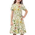 thumbnail image 2 of MKOSPLRT Robes de Plage pour Fille Robe à Manches Courtes à Fleurs Col Ras du Cou Évasée Plissée Tournoyante Robe Patineuse Bohème Robe Soleil Ligne A 4-14a, 2 of 8