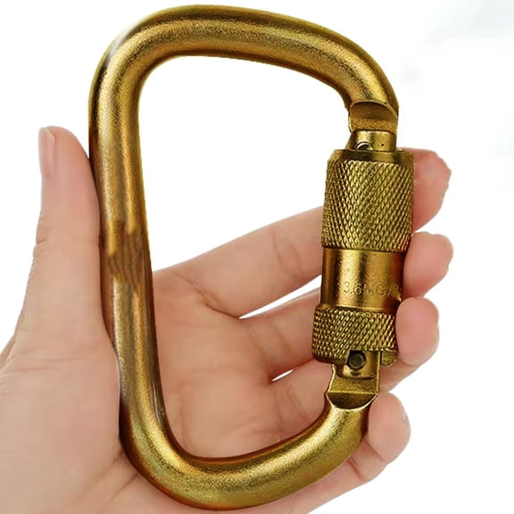 2 Pcs Heavy Duty Alloy Steel Auto Locking Climbing Carabiner, 45KN Twist Lock Carabiner for Rock and Tree Climbing, Quick Release, Rescue, and Mountaineering, Large, Gold