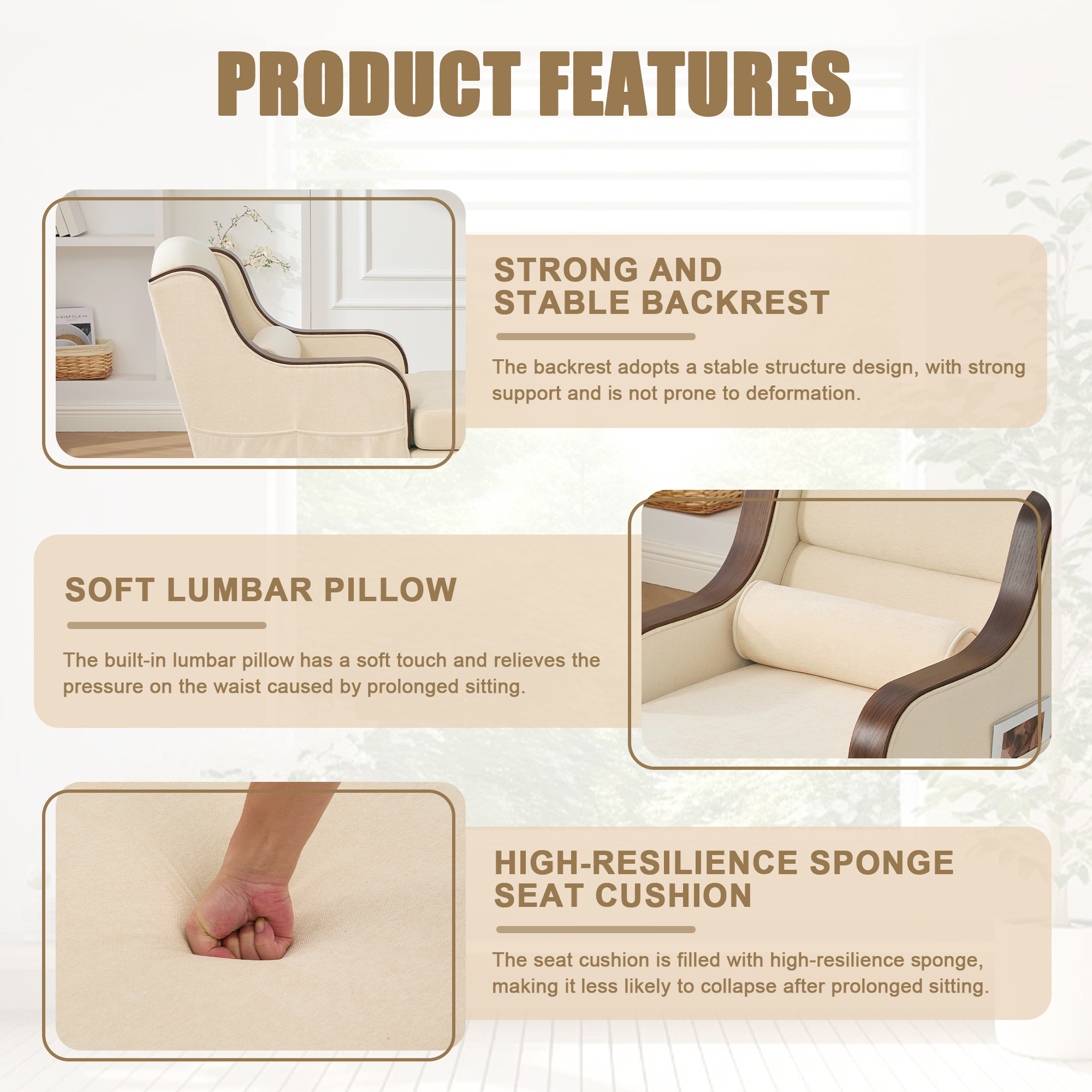 MOONMISS Chenille Upholstered Wood Frame Oversized Chaise Lounge with Side Pocket for Living Room,Bedroom-Beige