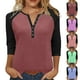 thumbnail image 1 of Camisas holgadas,Camiseta raglán con cuello en V para mujer, manga 3/4, blusa informal de cuello redondo para estar en casa, sopatenor, 1 of 9