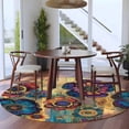 thumbnail image 3 of Round Rugs 5Ft, Vintage Purple Floral Round Area Rug Washable Indoor Throw Carpet, Retro Flowers Ethnic Abstract Art Soft Non Slip Circle Rug for Cabinet Bathroom Home Decor Aesthetic, 3 of 8