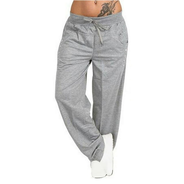 Timegard Plus Size Pants for Women Straight Leg Drawstring High Waist Pants Casual Solid Color Trousers with Pockets