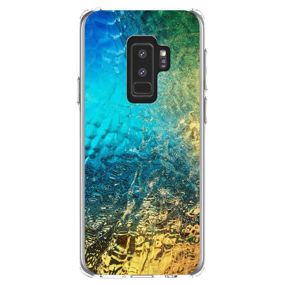 DistinctInk Clear Shockproof Hybrid Case for Samsung Galaxy S9  PLUS (6.2" Screen) - TPU Bumper, Acrylic Back, Tempered Glass Screen Protector - Colorful Rainbow Waterfall