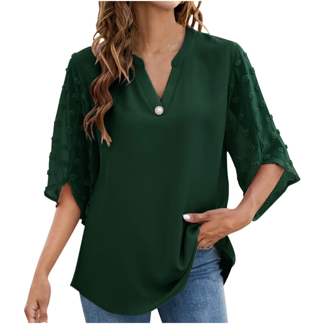 Hauts de Mode pour Femmes, T-Shirt Décontracté à Manches Courtes, Col en V, Ample