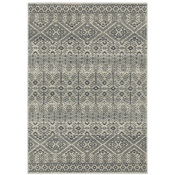 Oriental Weavers Branson Area Rug - BR02A - 5'3" x 7'3" - in Blue/ Beige - Tribal Influnced Style, Stain Resistant, Family and Pet Friendly , Bedroom, Office Rug